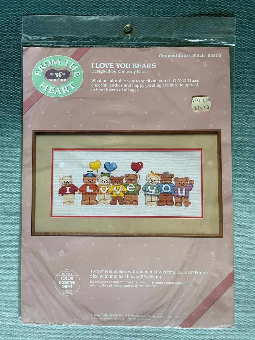 Dimensions Counted Cross Stitch Kit I Love You Bears  Vintage 1986